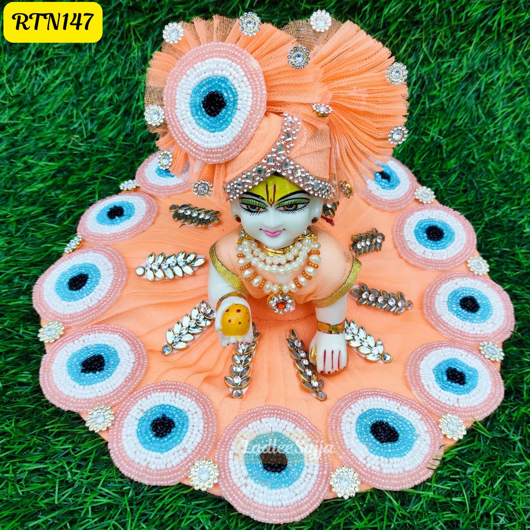Peach Beads Stone Work Floral Poshak for Laddu Gopal | RTN147