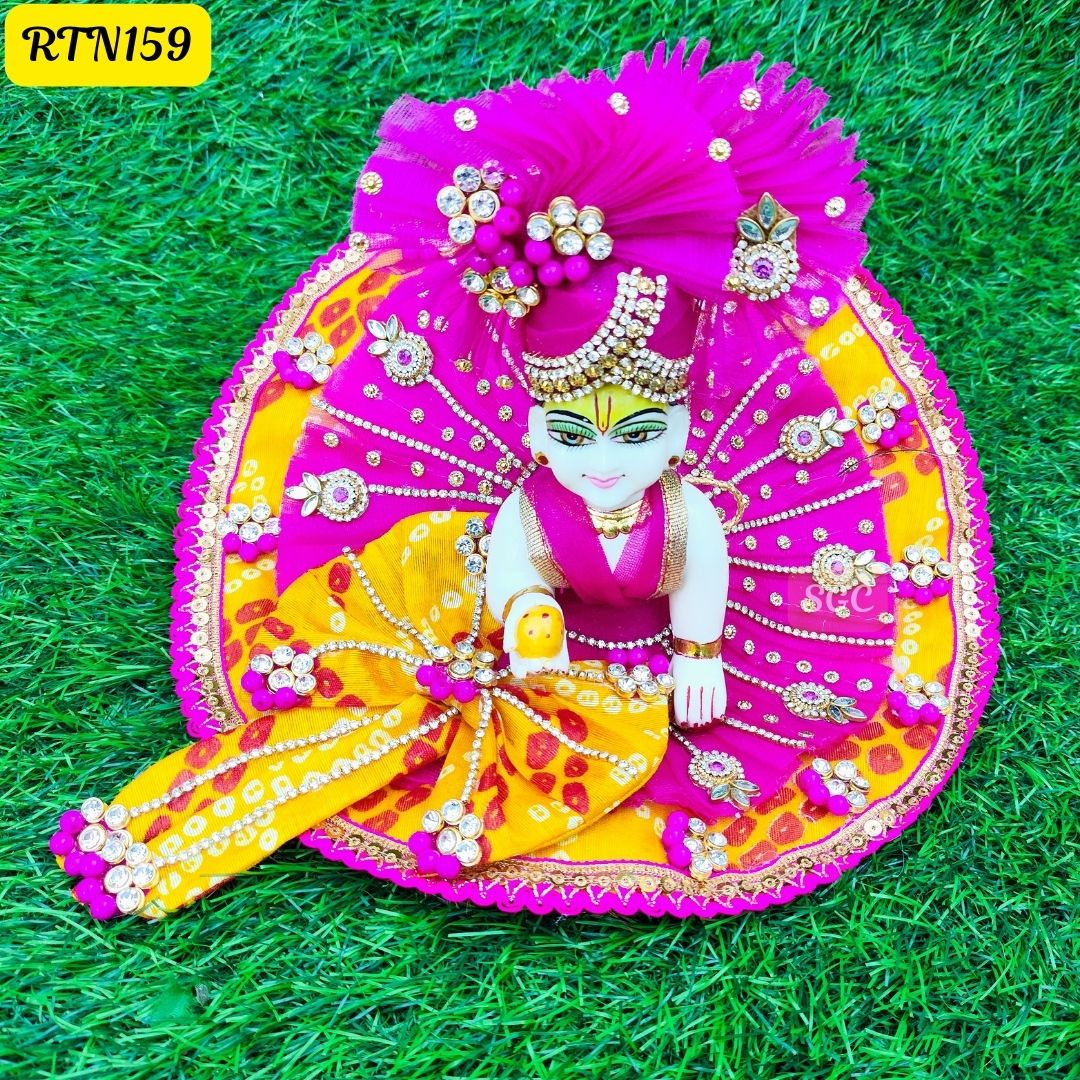 Graceful Pink & Yellow Laddu Gopal Dress with Matching Pagdi |Size - 5 RTN159