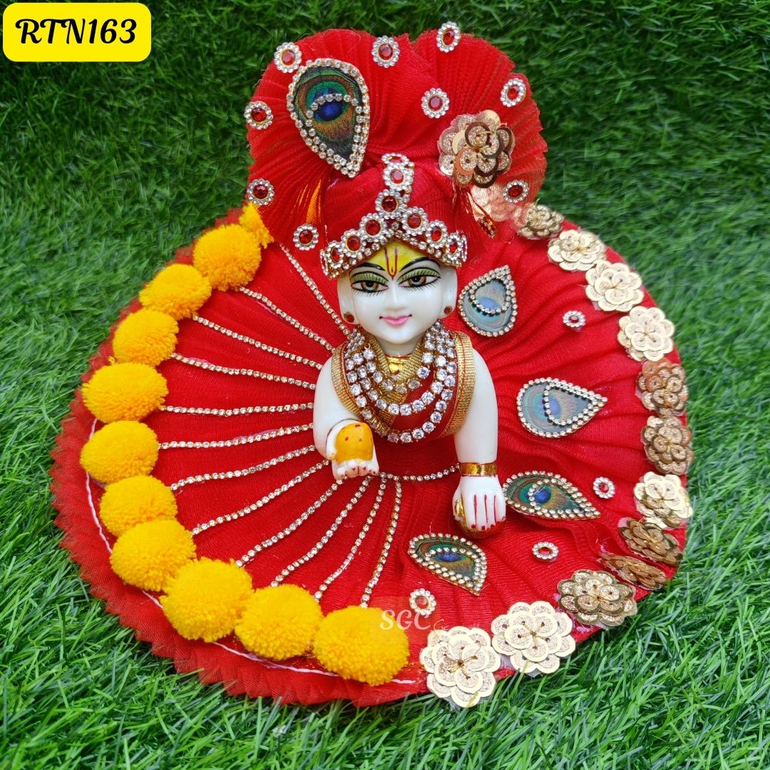 Red Zari Beads Floral Poshak for Laddu Gopal | Size- (1, 5) | RTN163