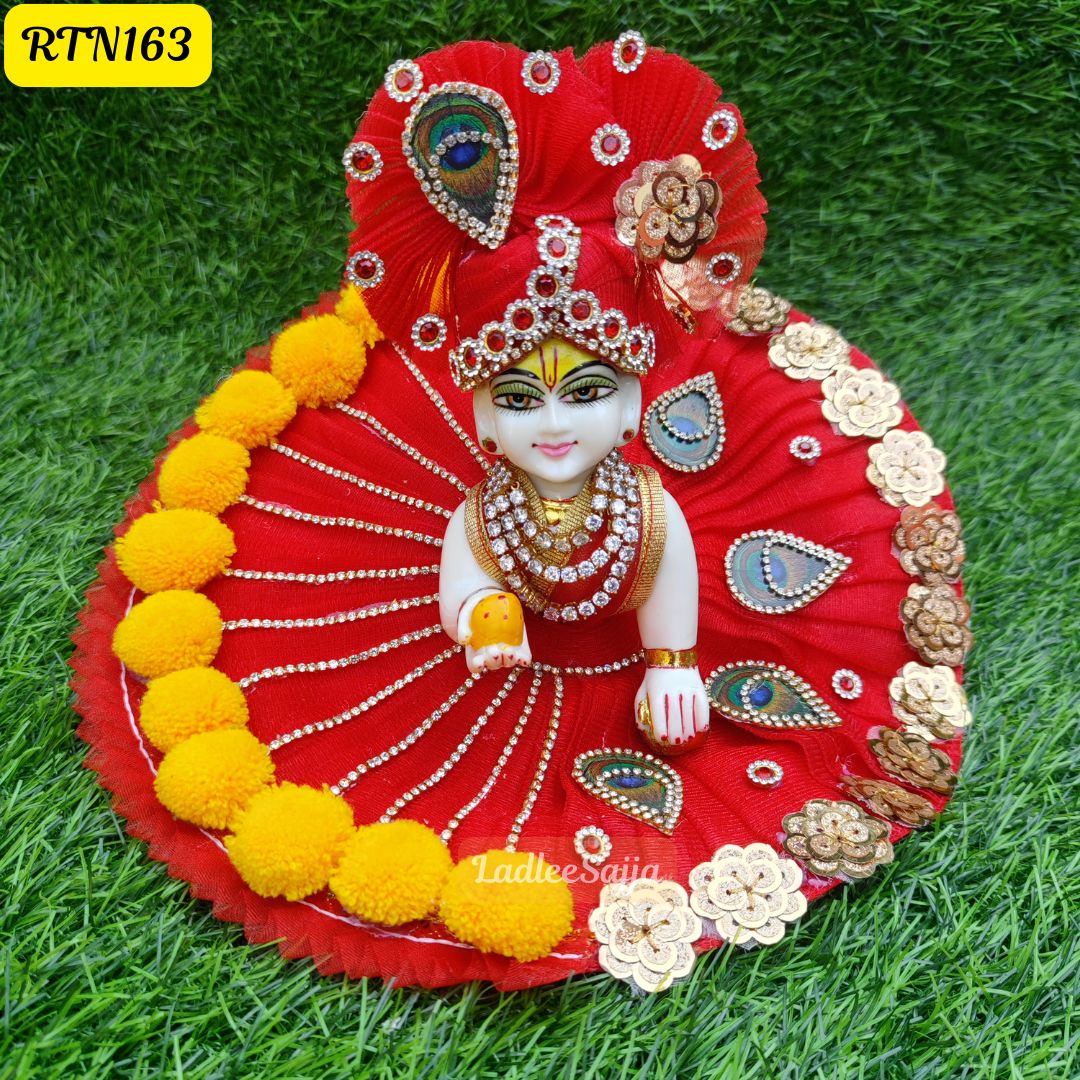 Red Zari Beads Floral Poshak for Laddu Gopal | RTN163