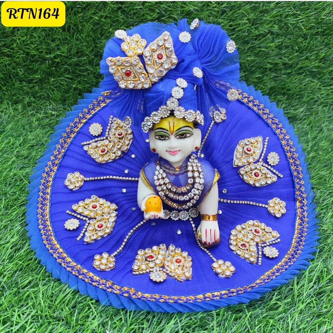 Royal Blue Laddu Gopal Dress with Golden Stone Work  |Size- (1, 2, 4 )|RTN164