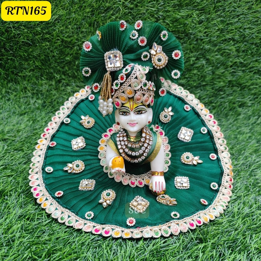 💚 Elegant Dark Green Laddu Gopal Dress with Stone Work |Size- 5 RTN165 ✨