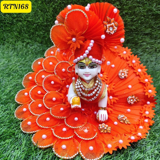 🧡 Vibrant Orange Laddu Gopal Dress with Floral & Pearl Accents  |Size- 4 | RTN168 ✨