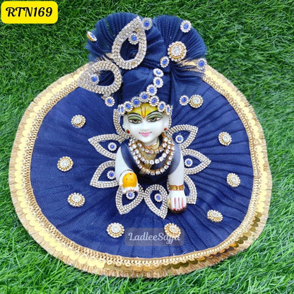 💙 Elegant Navy Blue Laddu Gopal Dress with Gold Detailing - RTN169 ✨