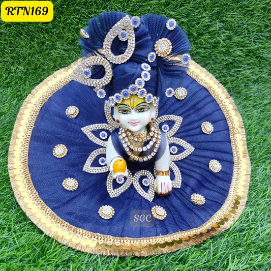💙 Elegant Navy Blue Laddu Gopal Dress with Gold Detailing  |Size- 5 | RTN169 ✨