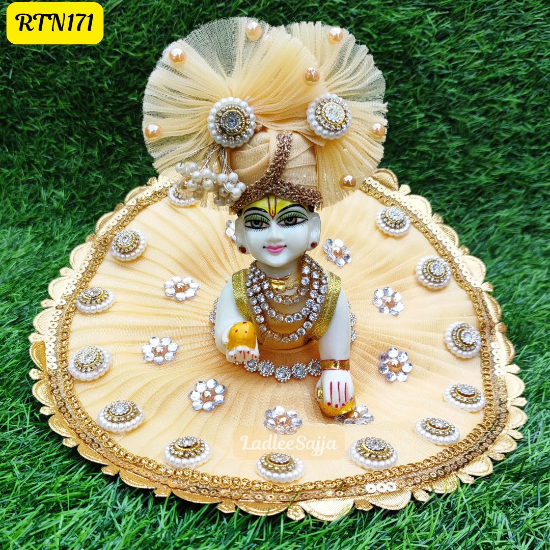 Golden Stone Work Zari Pearl Work Poshak for Laddu Gopal | RTN171