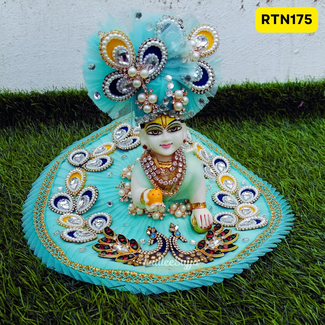 Sea Green Stone Work Pearl Work Zari Poshak for Laddu Gopal | RTN175