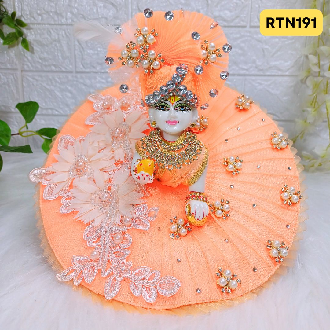 Peach Pearl Work Zari Floral Stone Work Poshak for Laddu Gopal | RTN191
