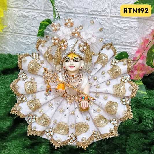 Beautiful White Designer Poshak for Laddu Gopal with Matching Pagdi | RTN192