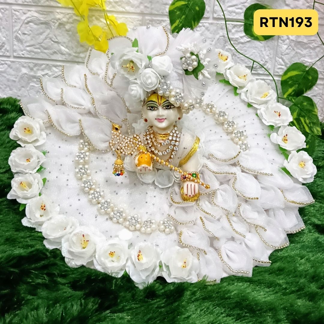 Beautiful White Floral Poshak for Laddu Gopal ji with Matching Pagdi | RTN193