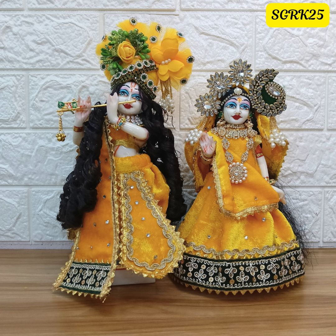 Yellow Velvet Designer Radha Krishna Outfit | SGRK025