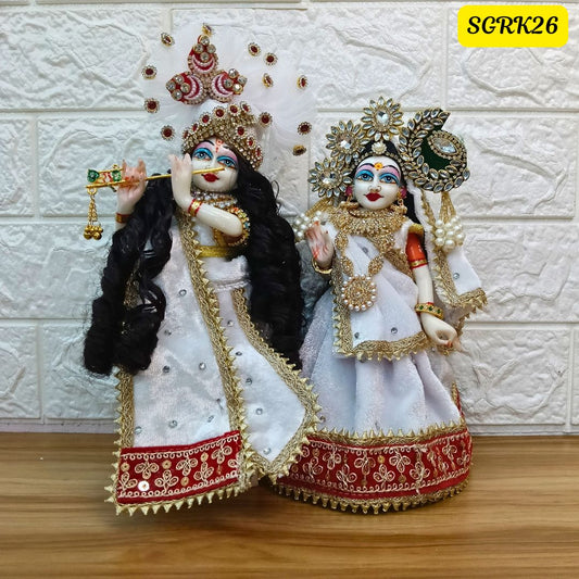 White Velvet Designer Radha Krishna Outfit | SGRK026