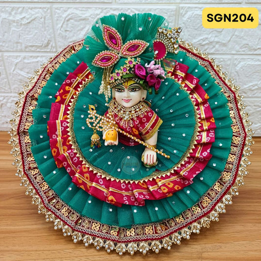 Red and Green Laddu Gopal Poshak with Matching Pagdi | SGN204