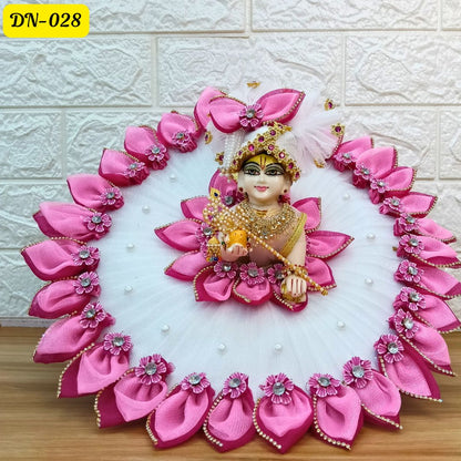 White and  Pink Lotus Design Laddu Gopal Poshak With Matching Pagdi | DN-028