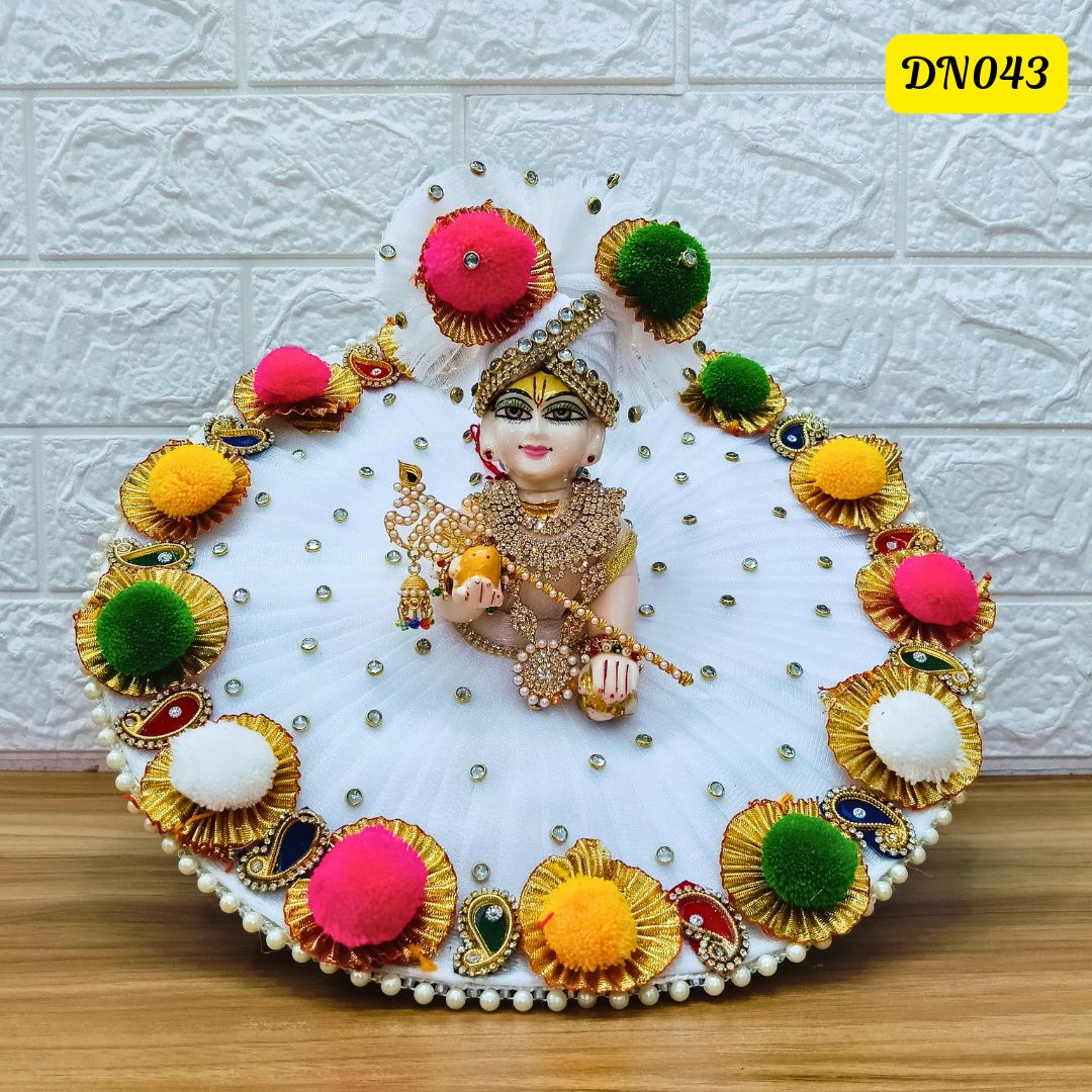 Holi Special Designer Laddu Gopal Poshak in White Color with Matching Pagdi | DN043