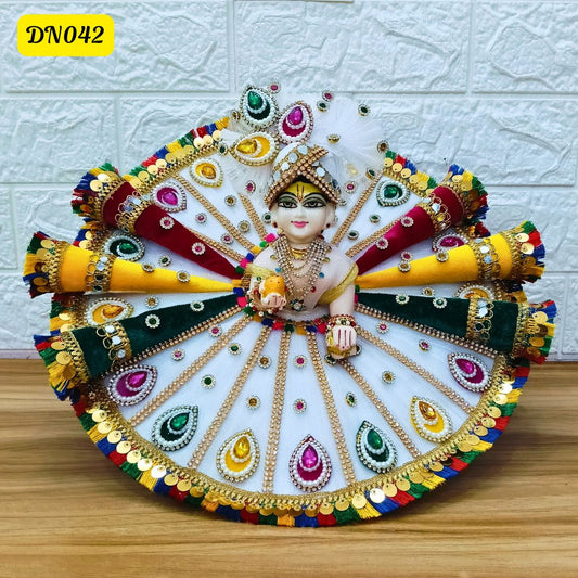Holi Special Designer Laddu Gopal Cone Poshak in White Color with Matching Pagdi | DN042
