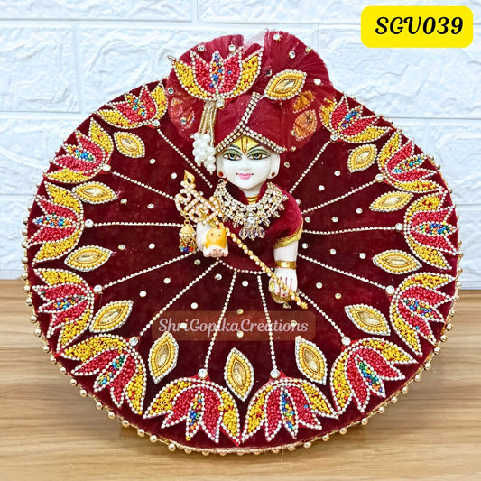 Maroon Lotus Velvet Laddu Gopal Dress with matching pagdi | SGV039