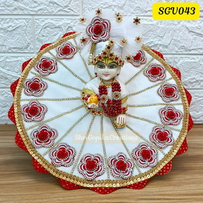 White Red Velvet Laddu Gopal Dress with Matching Pagdi | SGV043