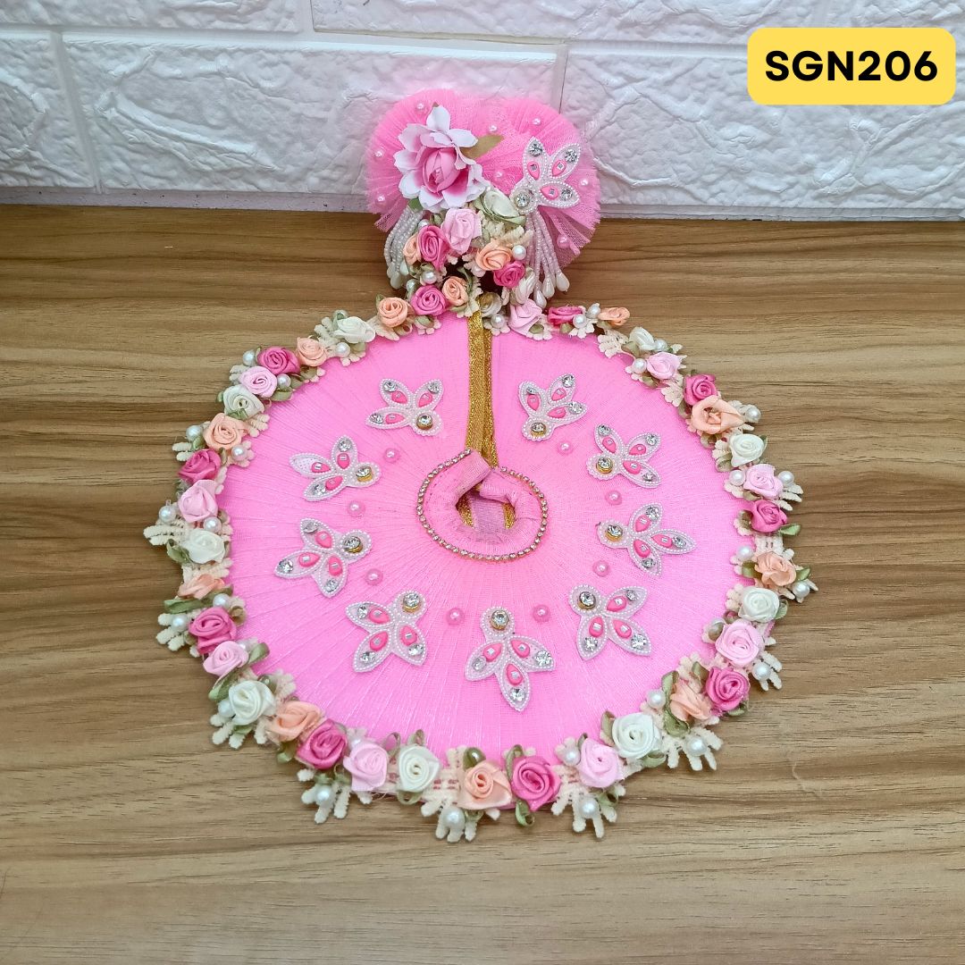 Pink Designer Laddu Gopal Poshak With floral Work and Matching Pagdi | sgn206