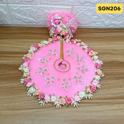 Pink Designer Laddu Gopal Poshak With floral Work and Matching Pagdi | sgn206