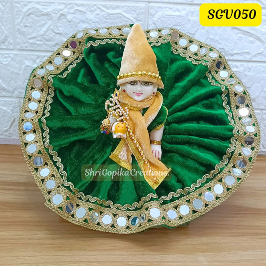 Winter Special Bottle Green Velvet Laddu Gopal Outfit with matching Cap and Scarf | SGV050