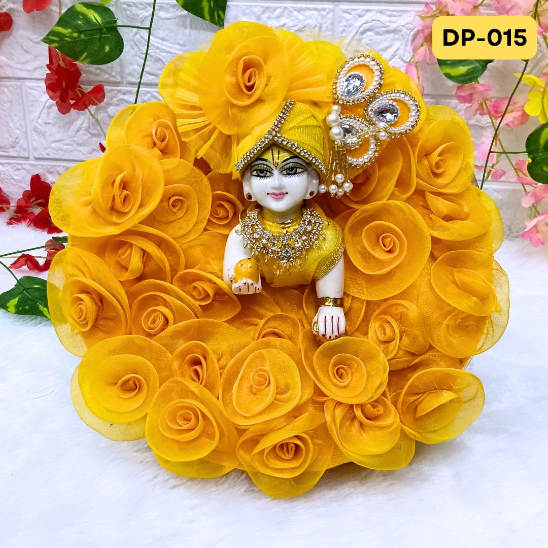 Yellow Designer Rose Loaded Laddu Gopal Poshak With Matching Pagdi | DP015