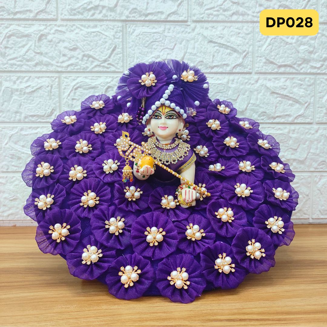 Purple Designer Floral Laddu Gopal Poshak With Matching Pagdi | DP028