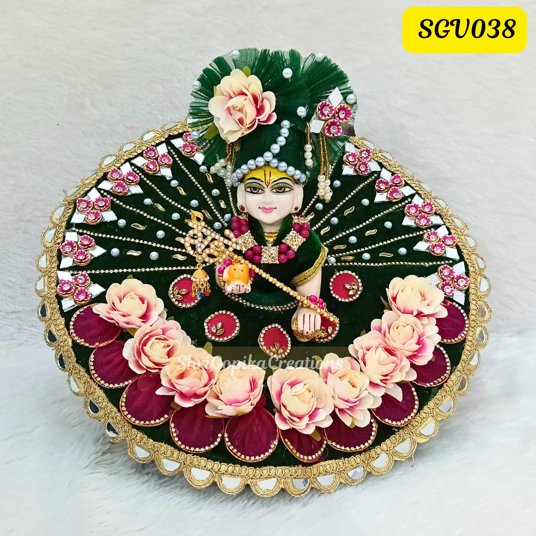 Bottle Green Velvet Laddu Gopal Dress with matching pagdi | SGV038