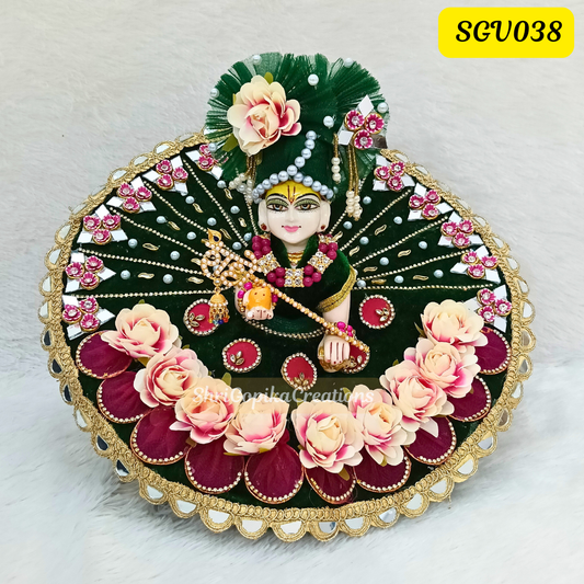 Bottle Green Velvet Laddu Gopal Dress with matching pagdi | SGV038