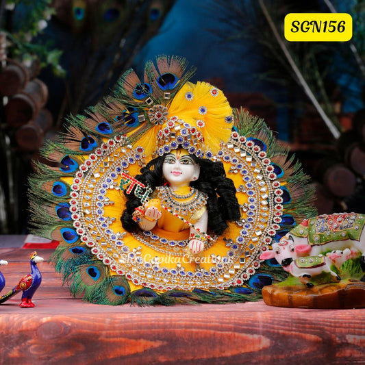 🦚 Real Peacock Feather Laddu Gopal Dress with Matching Pagdi - SGN156 🦚