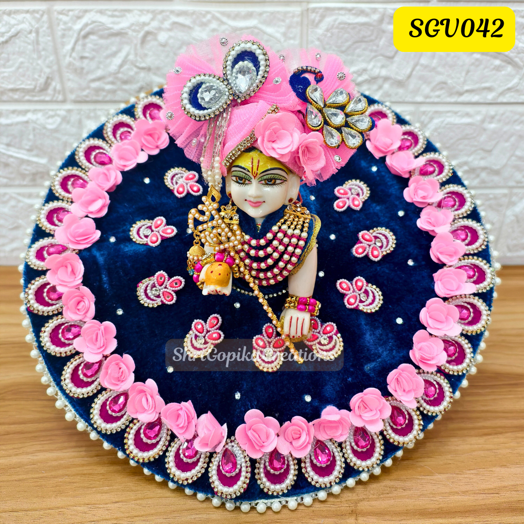 Peacock Blue Velvet Laddu Gopal Dress with Matching Pagdi | SGV042