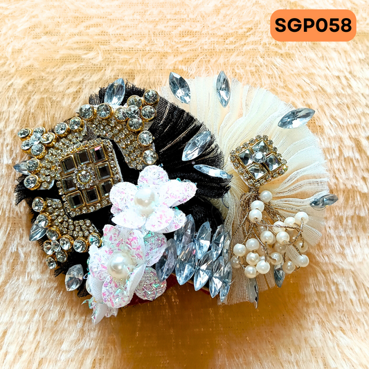 Black and cream heavy Pagdi for Laddu Gopal ji | SGP058