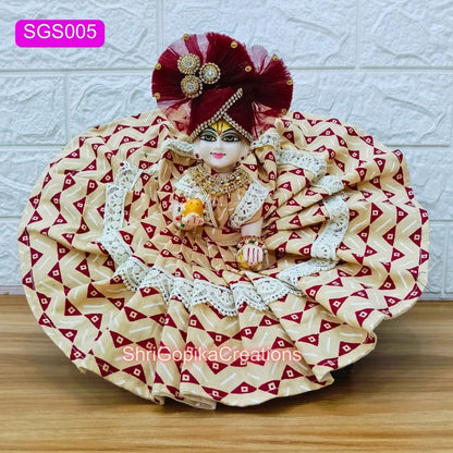 Laddu Gopal Cream and Marron Cotton Poshak with Pagdi | SGS005