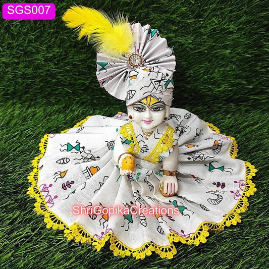 White Laddu Gopal Cotton Poshak with Pagdi | SGS007