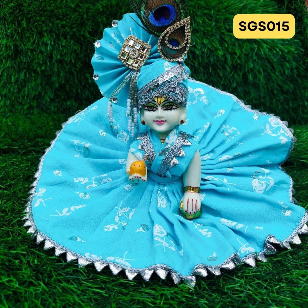 Light Blue Laddu Gopal Cotton Poshak with Pagdi | SGS015