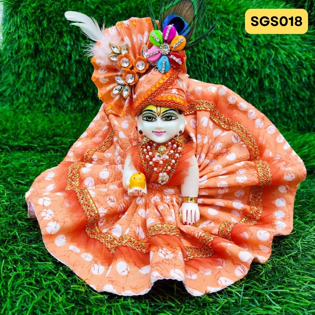 Orange Laddu Gopal Cotton Poshak with Pagdi | SGS018