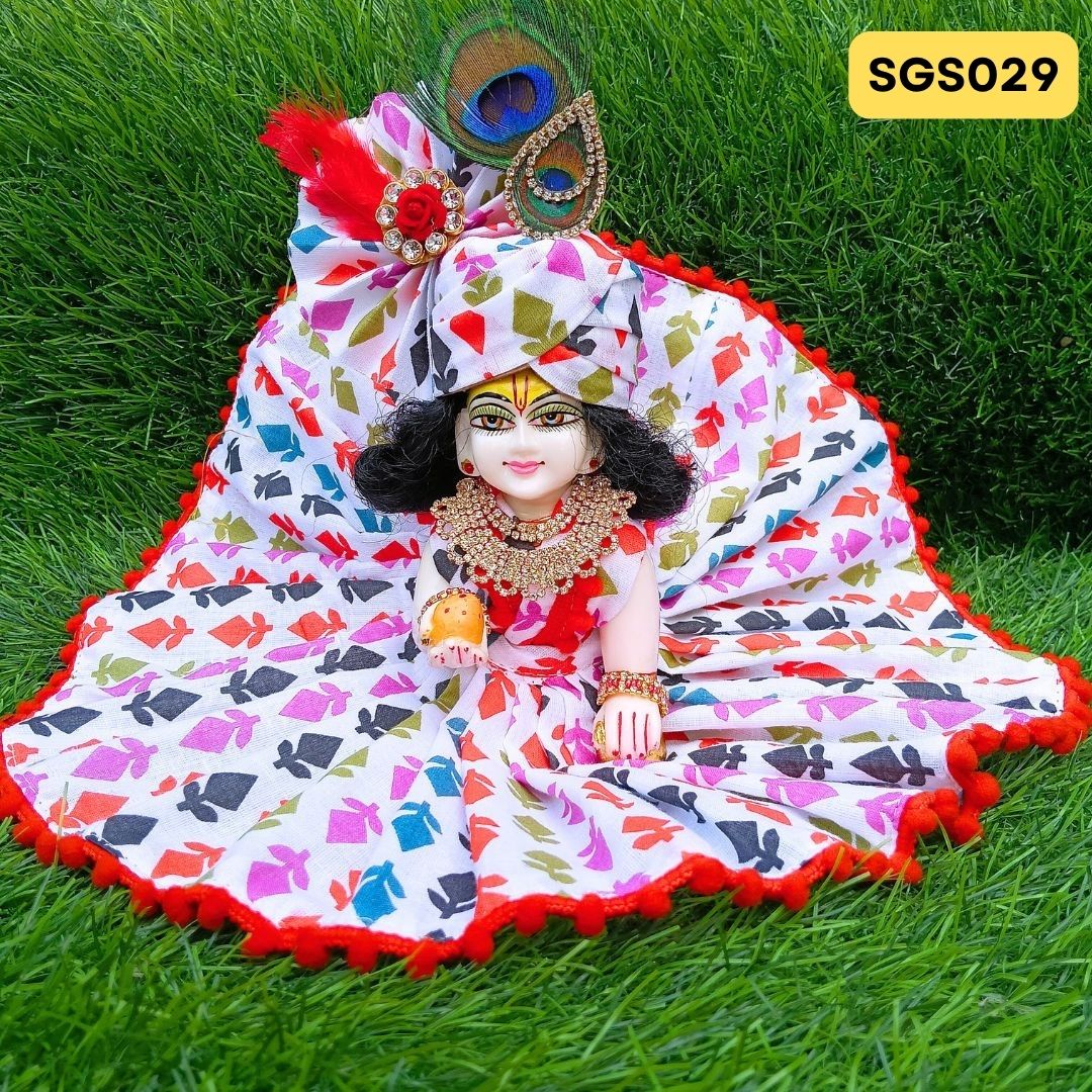 White Laddu Gopal Cotton Poshak with Pagdi | SGS029