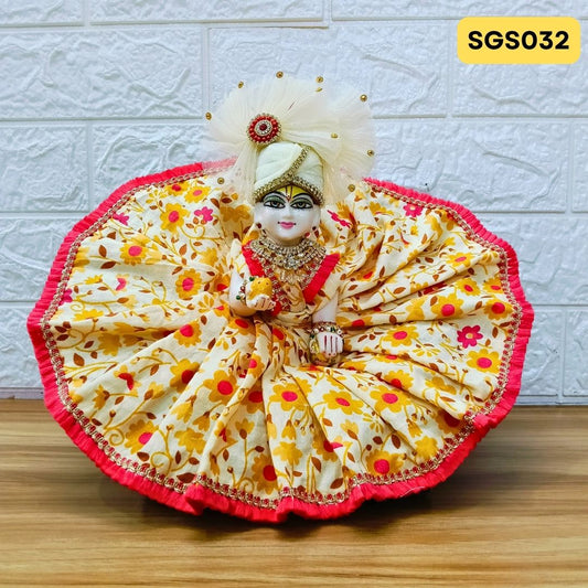 Cream Laddu Gopal Cotton Poshak with Pagdi | SGS032