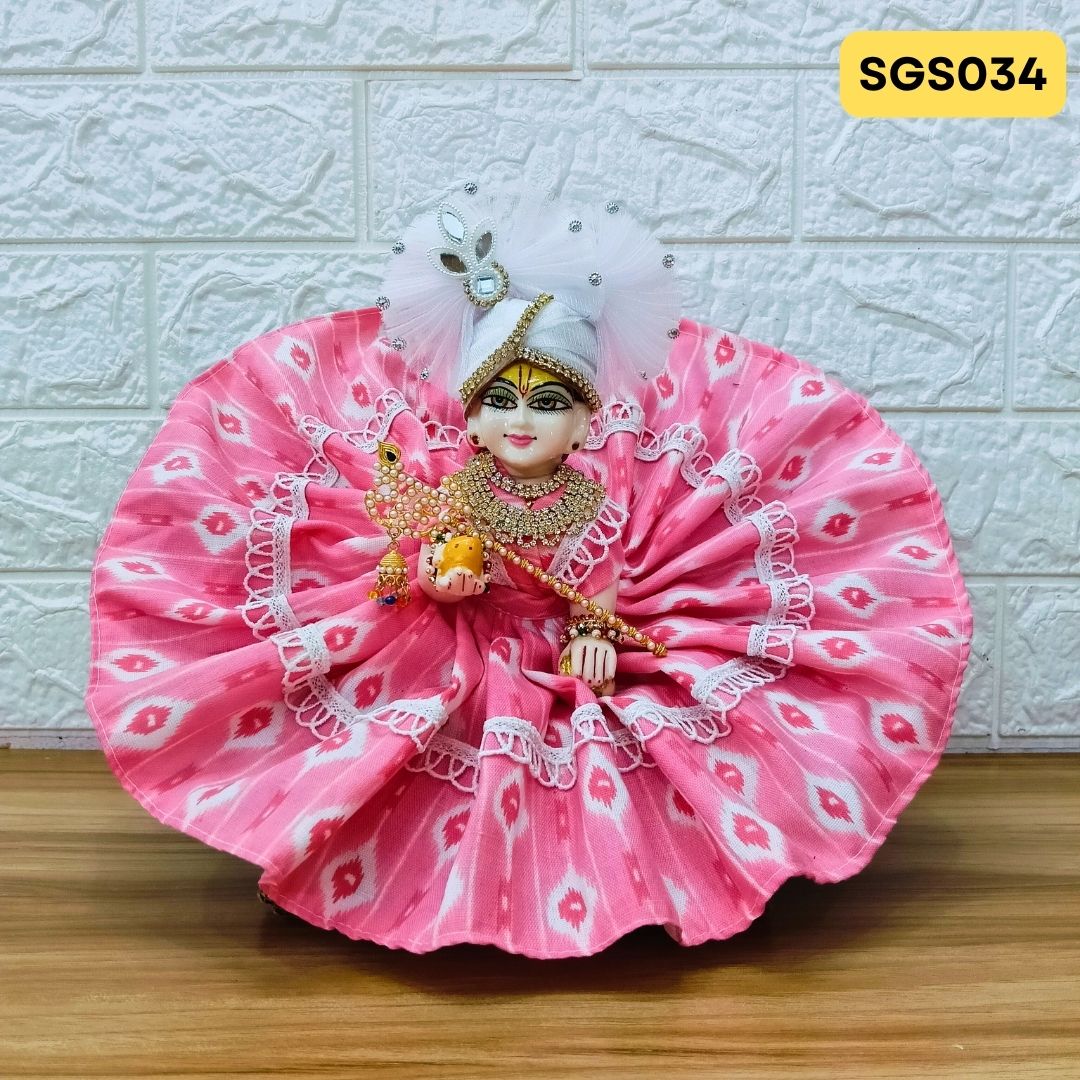 Pink Laddu Gopal Cotton Poshak with Pagdi | SGS034