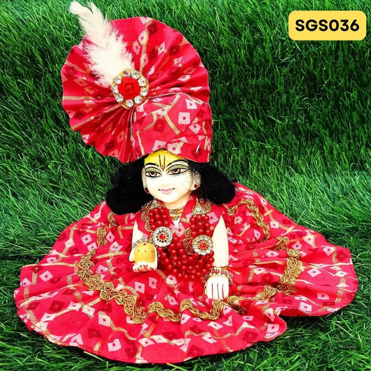 Red Laddu Gopal Cotton Poshak with Pagdi | SGS036