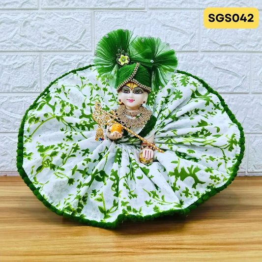 White and Mehendi Laddu Gopal Cotton Poshak with Pagdil | SGS042