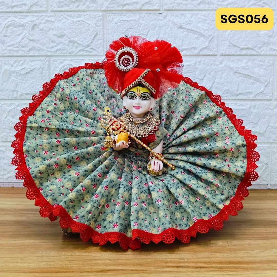 Mehendi Laddu Gopal Cotton Poshak with Pagdi | SGS056