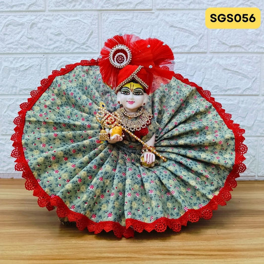 Mehendi Laddu Gopal Cotton Poshak with Pagdi | SGS056