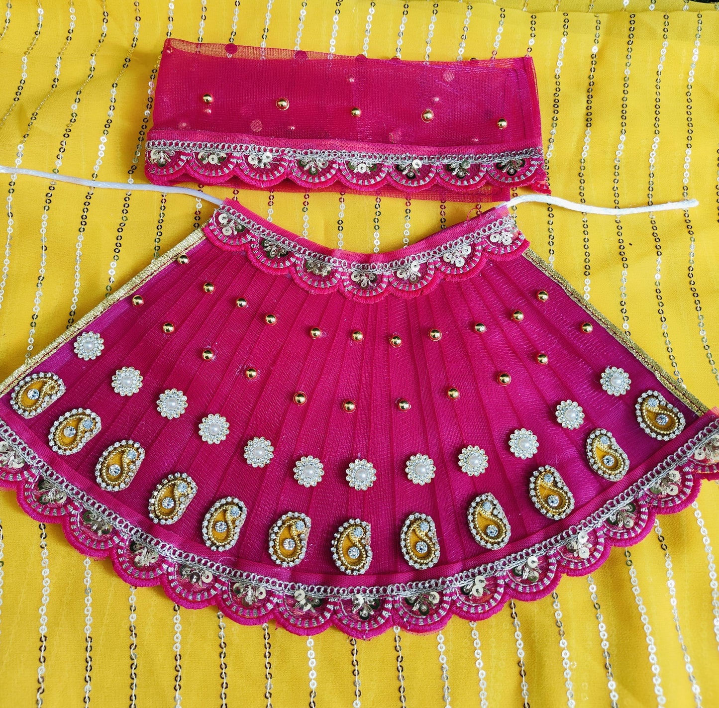 Vibrant Pink Mata Rani Dress with Golden Embellishments | Handcrafted Devi Lehenga | Premium Poshak for Navratri