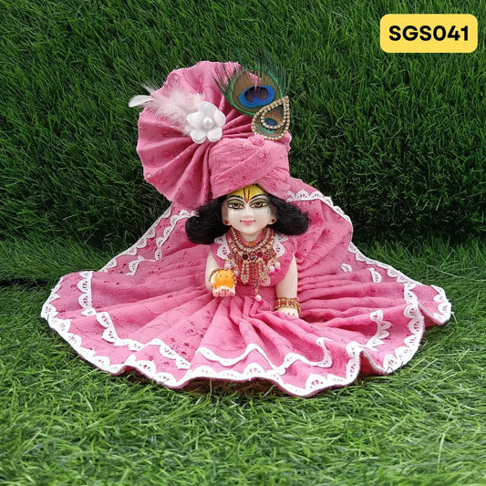 🌿 Light pink chicken pure cotton Laddu Gopal Dress with matching Pagdi – SGS041🌿