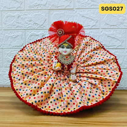 🌿 Polka dot peach coloured pure cotton Laddu Gopal Dress with matching Crown – SGS027🌿