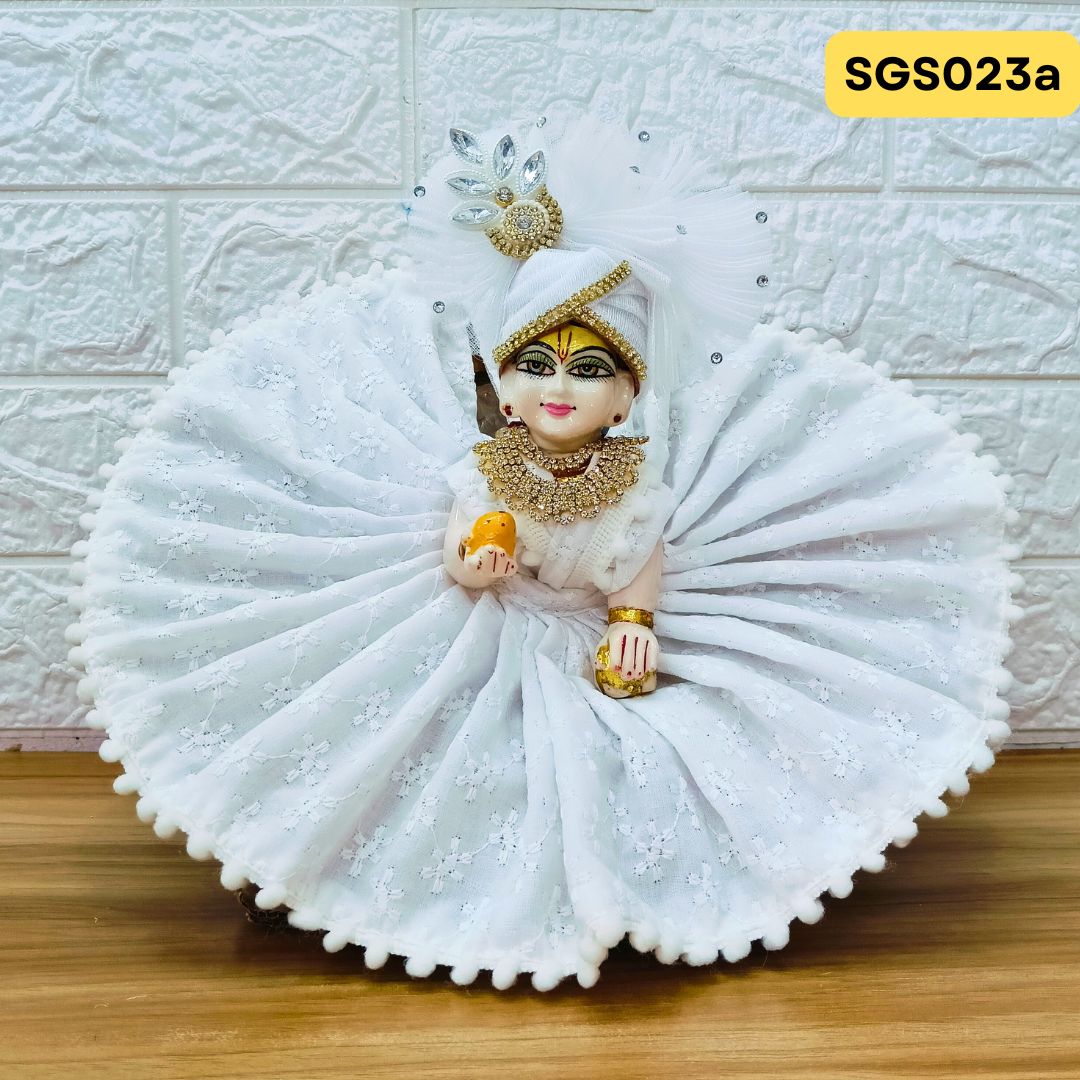 🌿 White chicken pure cotton Laddu Gopal Dress with matching Pagdi – SGS023a🌿